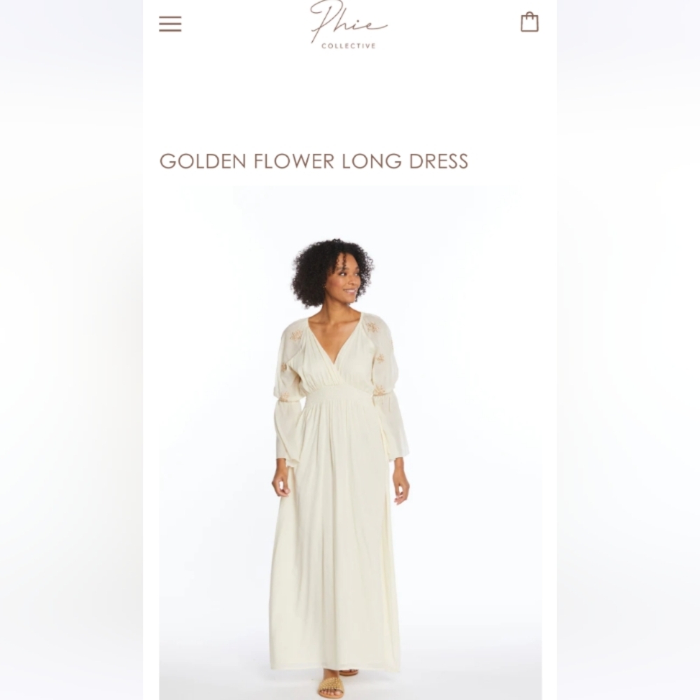 NWT Phie Collective Golden Flower Long Dress Color Natural sz Medium